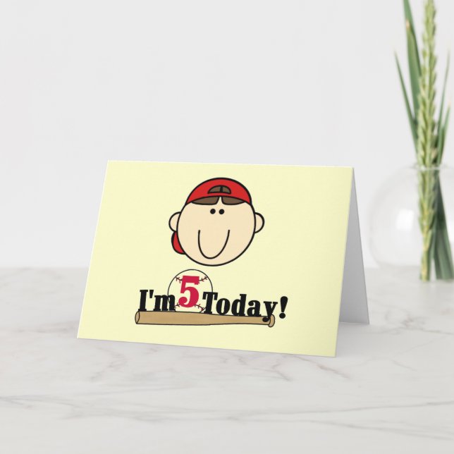 Carte Brunette Boy Baseball 5e anniversaire (Devant)