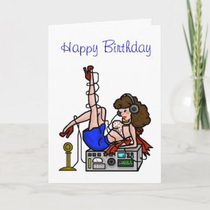 Carte Brunette Ham Radio Pin-up Girl Birthday Card