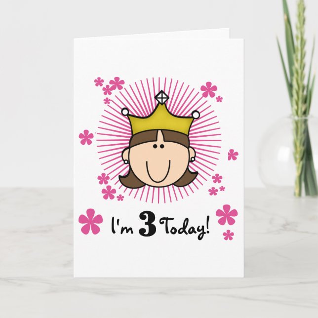 Carte Brunette Princesse 3e Anniversaire Tshirts et cade (Devant)