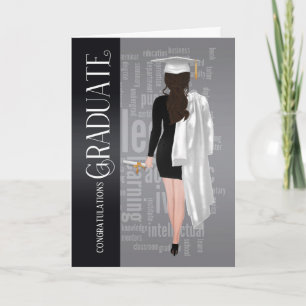 Carte Brunette White Casquette et Gown Female Graduate C