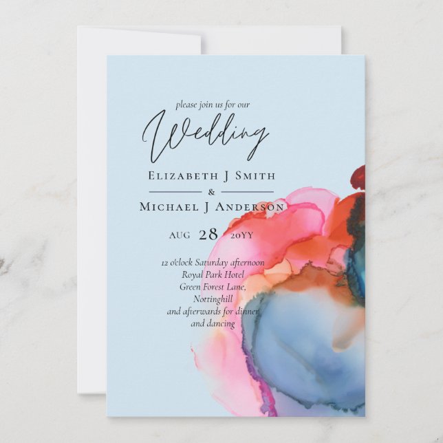 Carte BUDGET abstrait Rainbow Watercolor Mariage (Devant)
