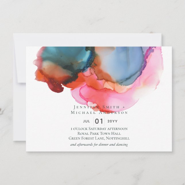 Carte BUDGET abstrait Rainbow Watercolor Mariage (Devant)