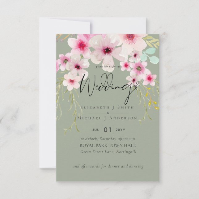 Carte Budget du script de Mariage floral rose vif (Devant)