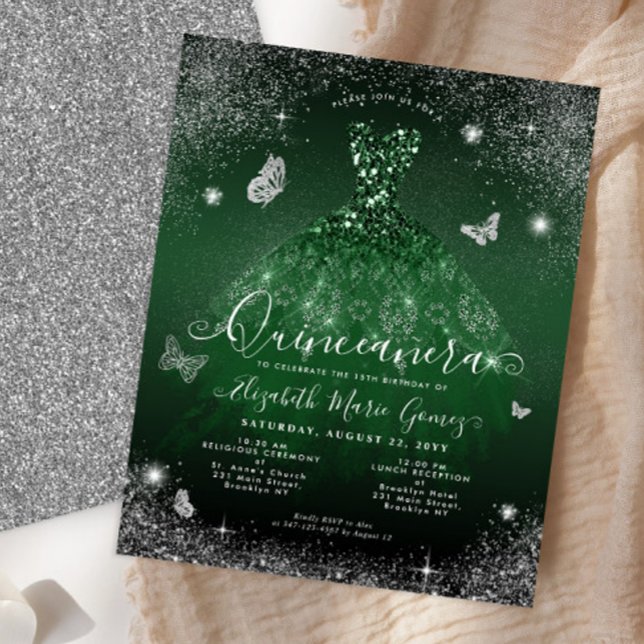Carte Budget Emerald Green Silver Gown Quinceanera (Créateur téléchargé)