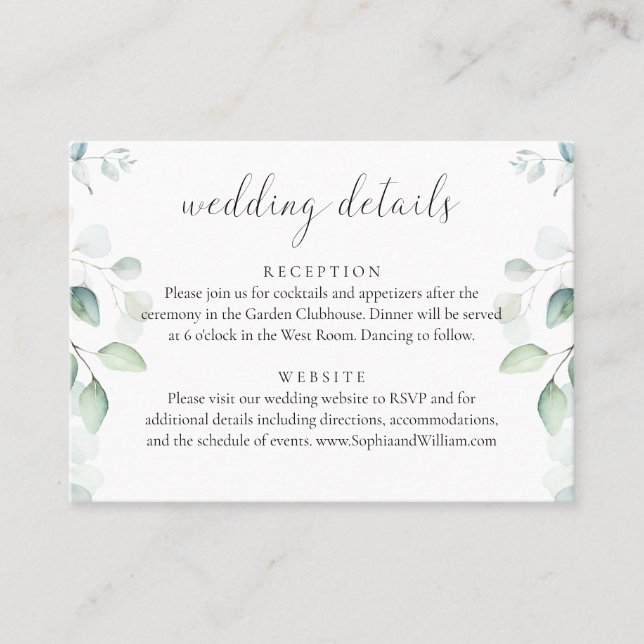 Carte Budget Eucalyptus Green Mariage Détails (Devant)