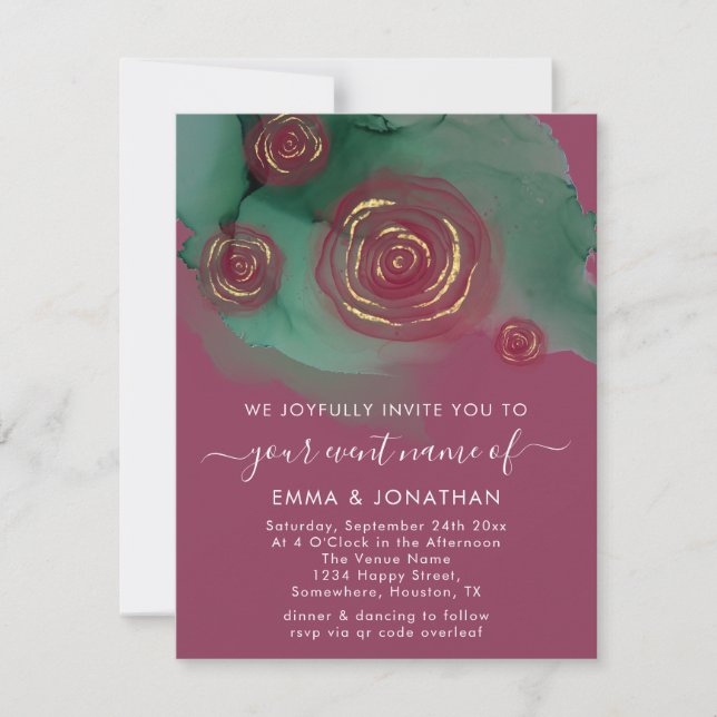 Carte Budget Floral QR Code Rose Gold Berry rose (Devant)