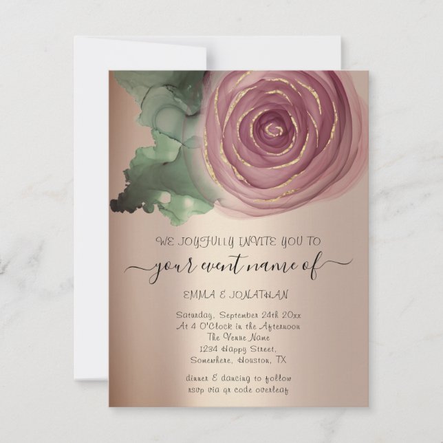 Carte Budget Floral QR Code Rose Gold Green (Devant)