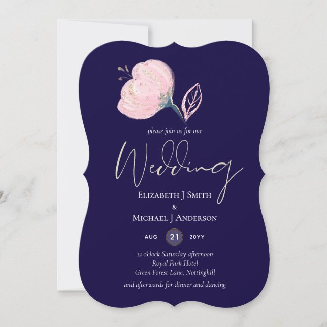Carte Budget Mariage or bleu rose rose de la marine mode (Devant)