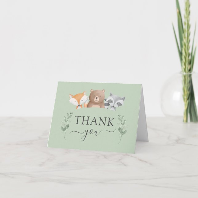 Carte Budget Merci Baby shower Woodland Green Car (Devant)
