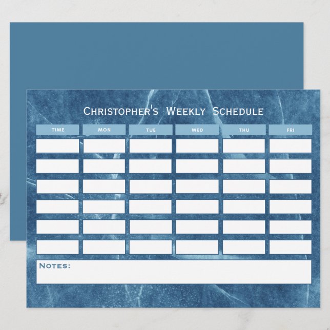 Carte Budget moderne Blue Hebdomadaire Horaire Classe ho (Devant / Derrière)