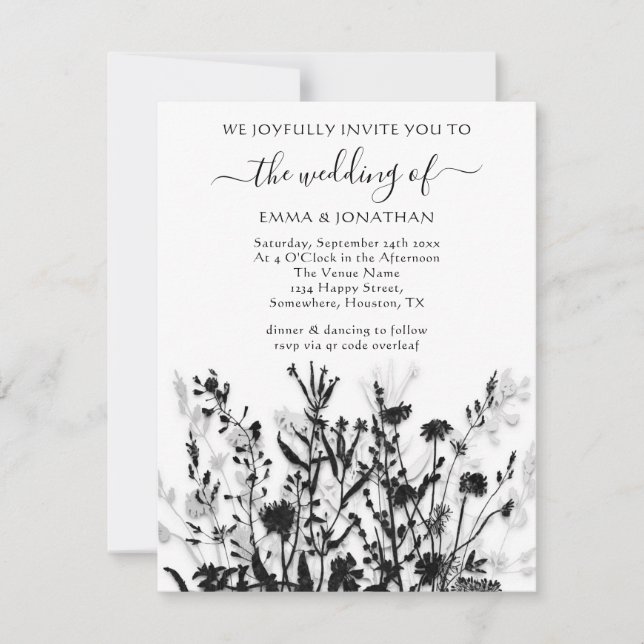 Carte Budget QR CODE Floral Meadow Black Silver White (Devant)