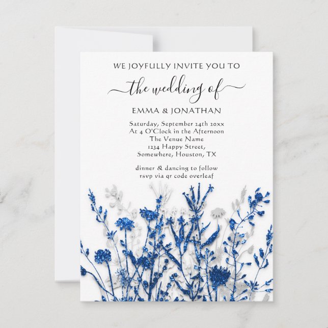 Carte Budget QR CODE Floral Meadow Bleu Marine Gris Blan (Devant)