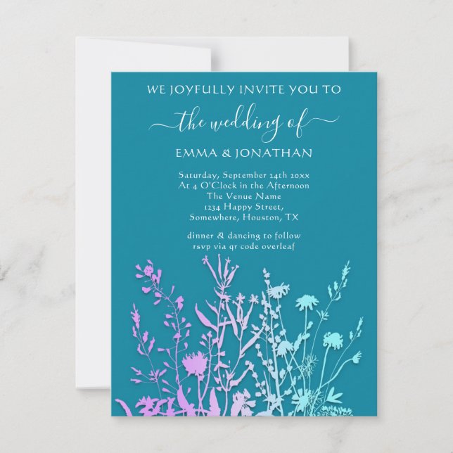 Carte Budget QR CODE Floral Meadow Purple Turquoise Bleu (Devant)