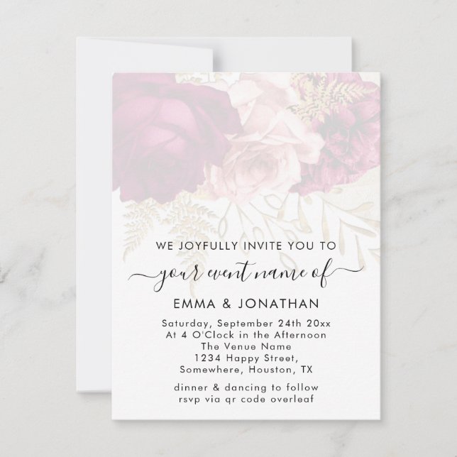 Carte Budget QR Code Gold Roses Marsala (Devant)