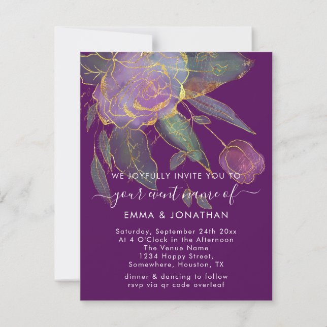 Carte Budget QR Code Marsala Gold Flowers violet (Devant)