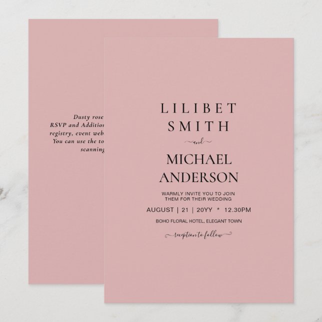 Carte BUDGET Rose clair Dusté rose Mariage monochrome (Devant / Derrière)