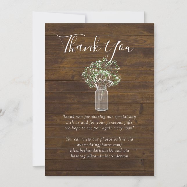 Carte Budget Russe Gypsophila Mason Jar Mariage (Devant)