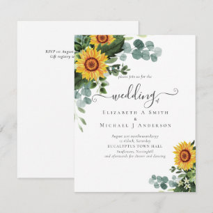 Carte BUDGET Russe tournesol Eucalyptus Mariage Feuille