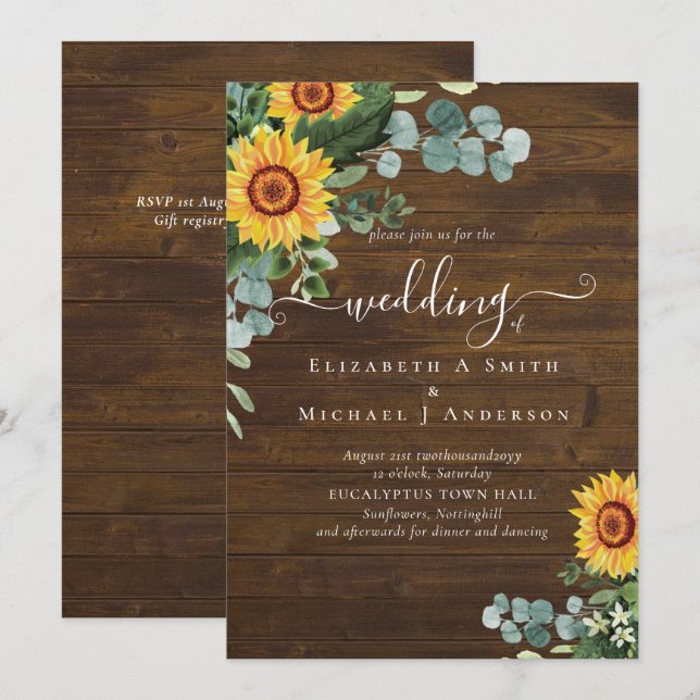 Carte BUDGET Russe tournesol Eucalyptus Mariage Feuille (Devant / Derrière)