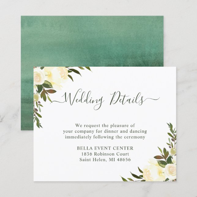 Carte Budget Rustic Green Floral Mariage Détails (Devant / Derrière)