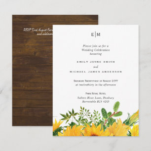 Carte Budget Rustique Tournesols Mariage Sud