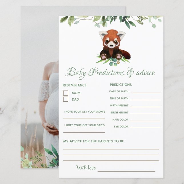 Carte budgétaire Baby shower Prédictions et consei (Devant / Derrière)