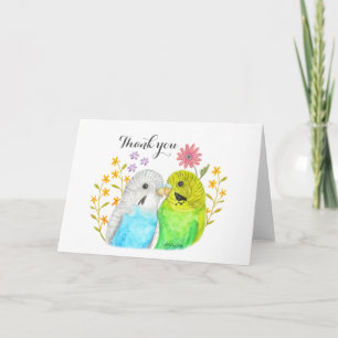 Carte Budgie Couple Mariage Merci Cute lovebirds