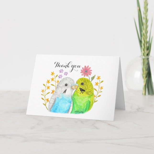 Carte Budgie Couple Mariage Merci Cute lovebirds (Devant)