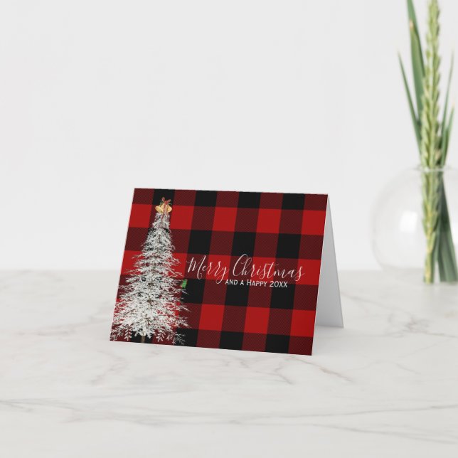 Carte Buffalo Plaid et White Christmas Tree Card (Devant)