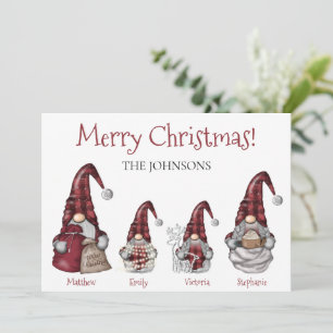 Carte Buffalo Plaid Gnome Famille Personnalisée Noël