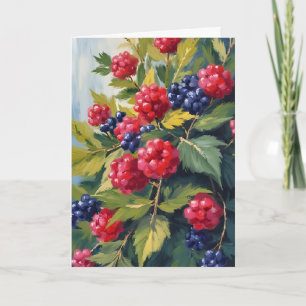 Carte Buisson de framboises mûres Aquarelle Fruit