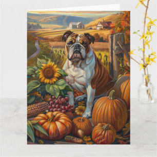 Carte Buldog Automne Harvest Thanksgiving