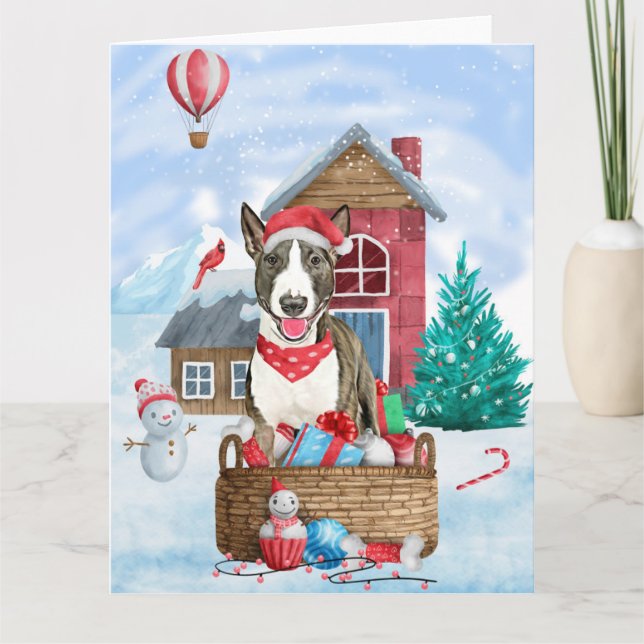 Carte Bull Terrier Chien dans la neige Maison de Chien d (Devant)