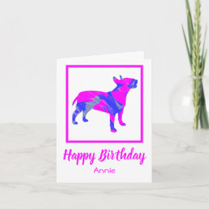 Carte Bull Terrier Chien rose Silhouette Funny Anniversa