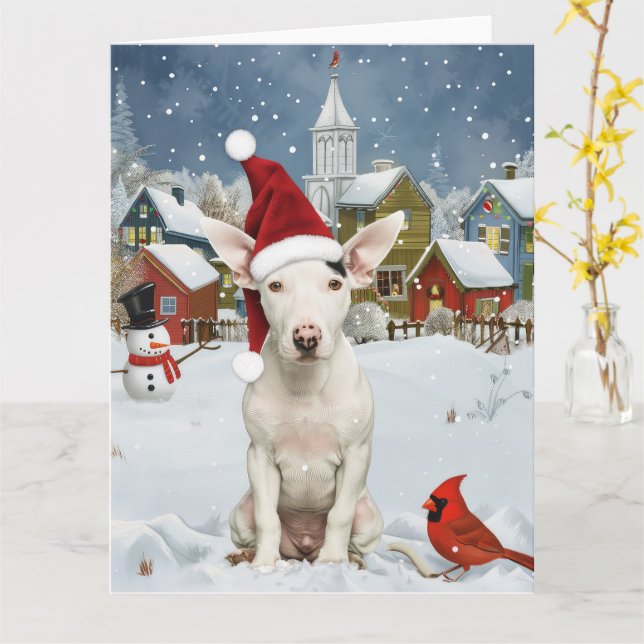 Carte Bull Terrier Chien Winter Wonderland Noël Joie (Fleur jaune)