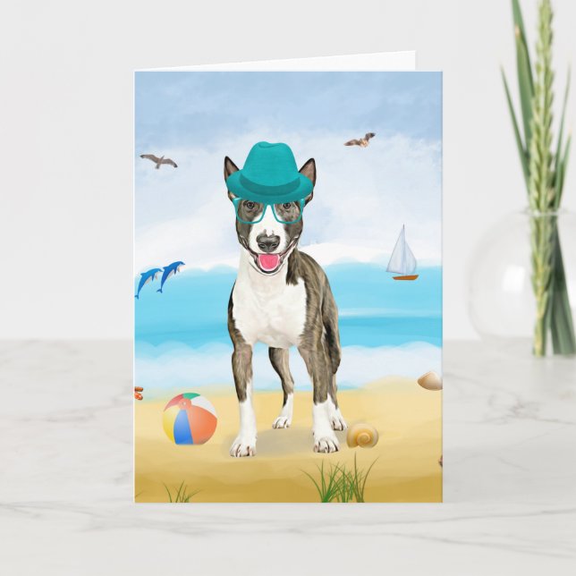 Carte Bull Terrier Dog sur la plage (Devant)