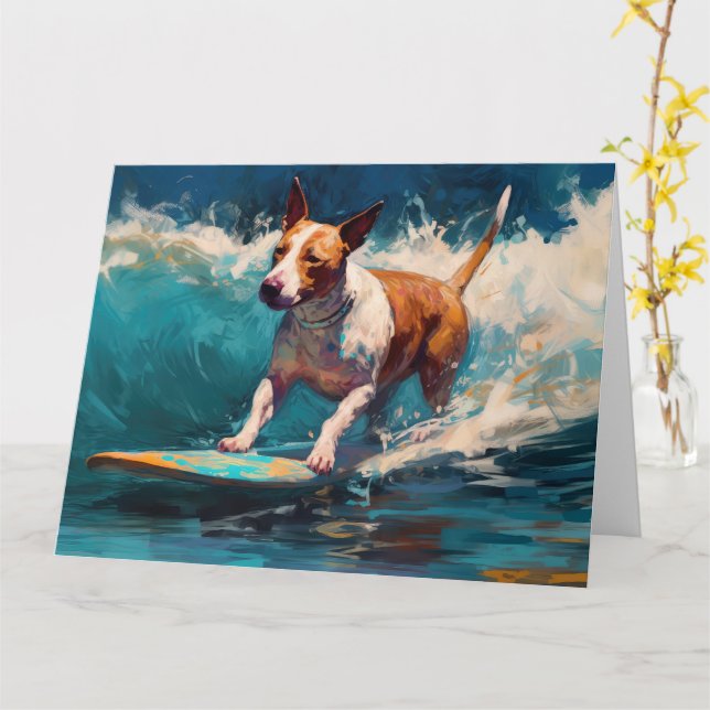 Carte Bull Terrier Plage Surf Peinture (Fleur jaune)