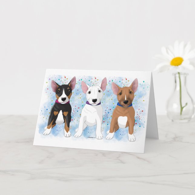 Carte Bull Terrier Trio (Petite plante)