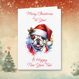 Carte Bulldog à Santa Hat Noël personnalisé