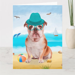 Carte Bulldog anglais sur la plage