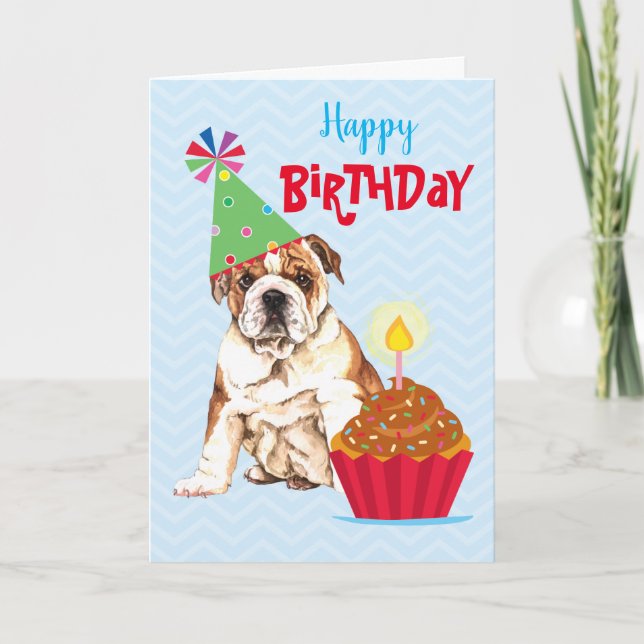 Carte Bulldog Cupcake Anniversaire (Devant)