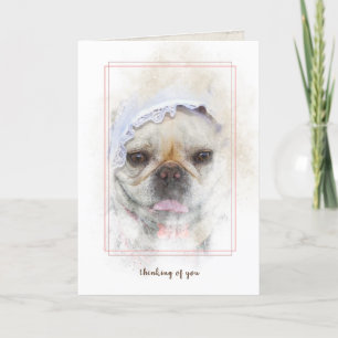 Carte Bulldog français avec casquette en dentelle hollan