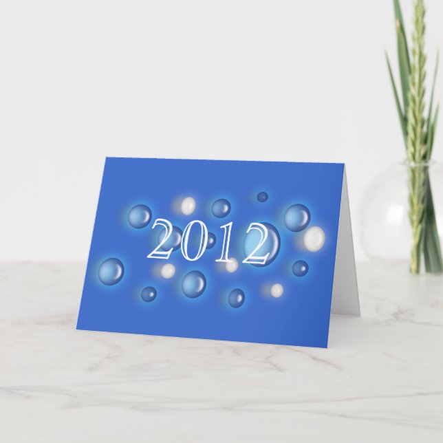 Carte - Bulles du Nouvel An en bleu avec année (Devant)