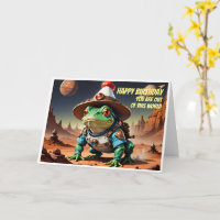 Bullfrog portant casquette d'anniversaire et combi