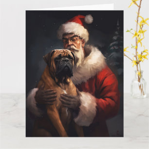 Carte Bullmastiff avec Noël Festif du Père Noël