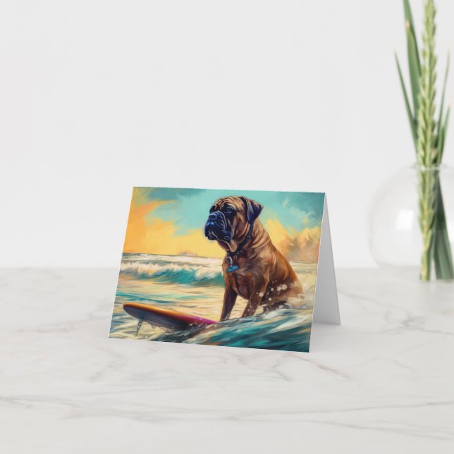 Carte Bullmastiff Beach Surfing Peinture (Devant)