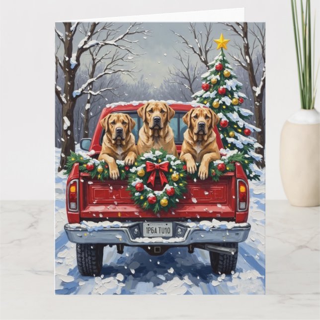 Carte Bullmastiff Christmas Red Truck Holiday (Devant)