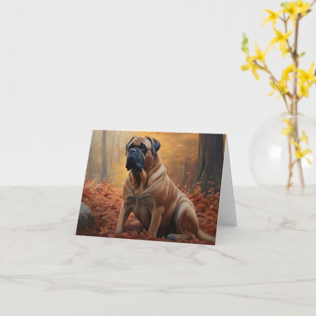 Carte Bullmastiff en automne Feuilles automne Inspire (Fleur jaune)
