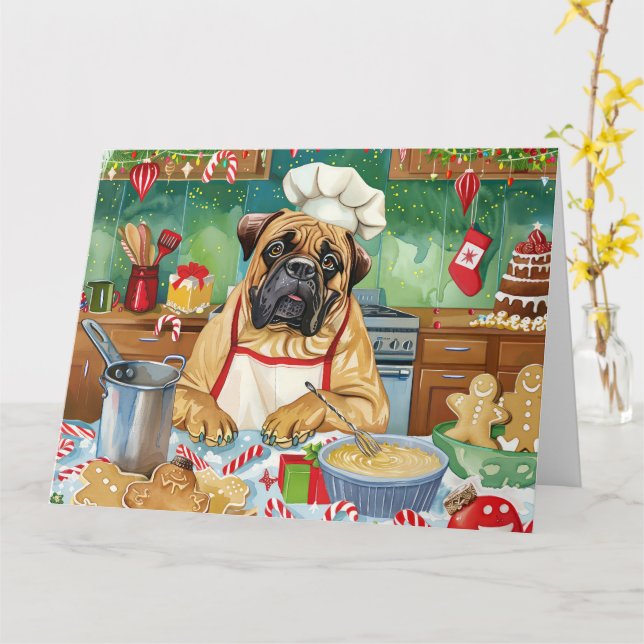 Carte Bullmastiff Fête Baking : Noël festif (Fleur jaune)
