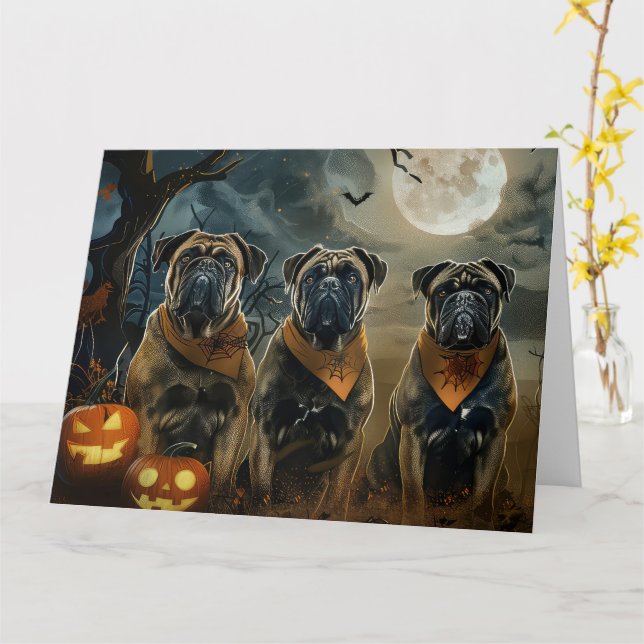 Carte Bullmastiff Halloween Éffrayant (Fleur jaune)